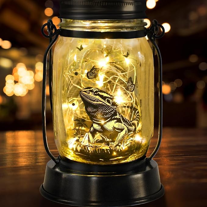 Bearded Dragon Gifts for Women/Men Bearded Dragon Solar Lanterns Mom Birthday Animal Lovers Lantern Animal Memorial Lights Solar Garden Decoration for Yard, Patio,Backyard,Porch Torches, Home Decor
