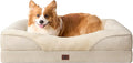 EHEYCIGA Orthopedic Dog Bed for Medium Dog, 35x22x6.5 Inch Memory Foam Dog Couch Bed with Sides, Waterproof Liner & Washable Removable Cover, Bolster Pet Sofa, Beige