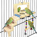 kathson Bird Perches Cage Toys with Bird Climbing Ladder Swing Mirror,Wooden Parrot Perches Platform with Feeding Cups,Parakeet Play Gyms Exercise Stands Cage Accessories for Lovebird,Budgie,Cockatiel
