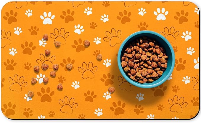 Dog Food Mat, Absorbent Water Bowl Mats Cat Pet Feeding Placemats Orange 16 * 24 inch