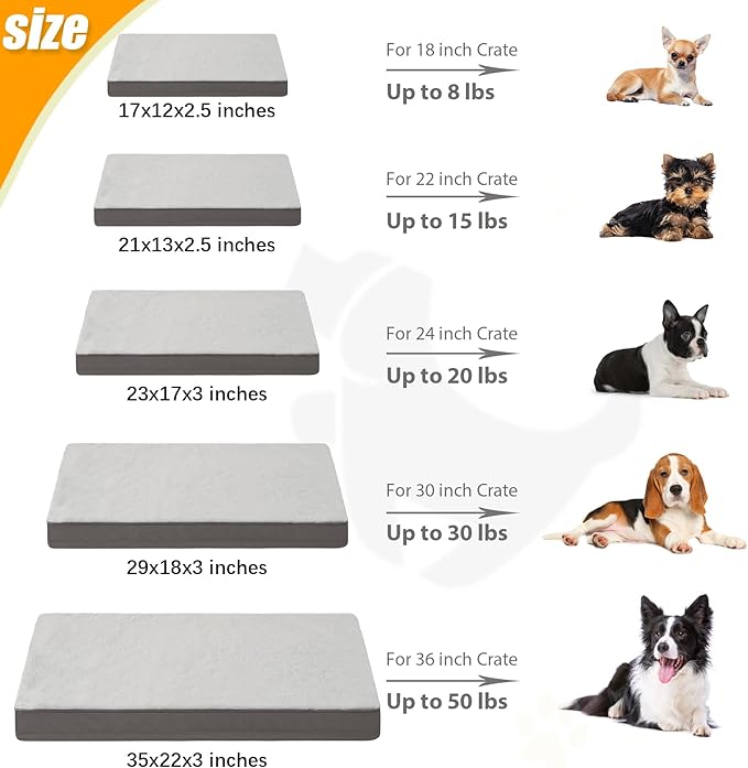 KSIIA Orthopedic Dog Bed - Waterproof Crate Bed for Small Dogs, Deluxe Plush Washable with Egg Crate Foam & Removable Cover, 23 x 17 Inch, Gray