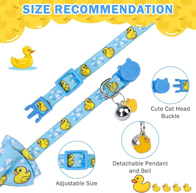 SCENEREAL Cat Collar with Bells, 2 Pack Breakaway Cat Collars with Removable Bowtie Bandana, Adjustable Cute Kitten Collar for Pet Small Dogs Boys Girls, Blue Duck