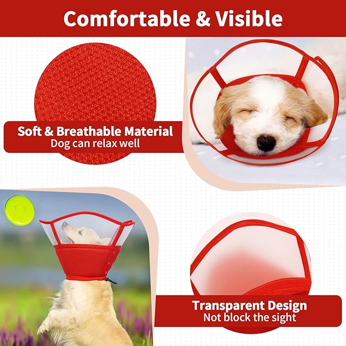 Allroaring Dog Cone, Soft Dog Cones for Small Dogs, Adjustable Doggie Cone Collar to Stop Licking, Professional Pet Recovery Cones E-Collar for Dogs Aftert Surgery Wound Healing, Red S