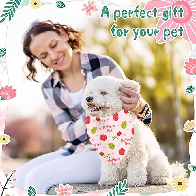 Mothers Day Dog Bandanas, 2 Pack Reversible Super Mom Pet Scarf for Boy and Girl, Triangle I Love My Mom Bandana for Small Medium Large and Extra Large Dogs