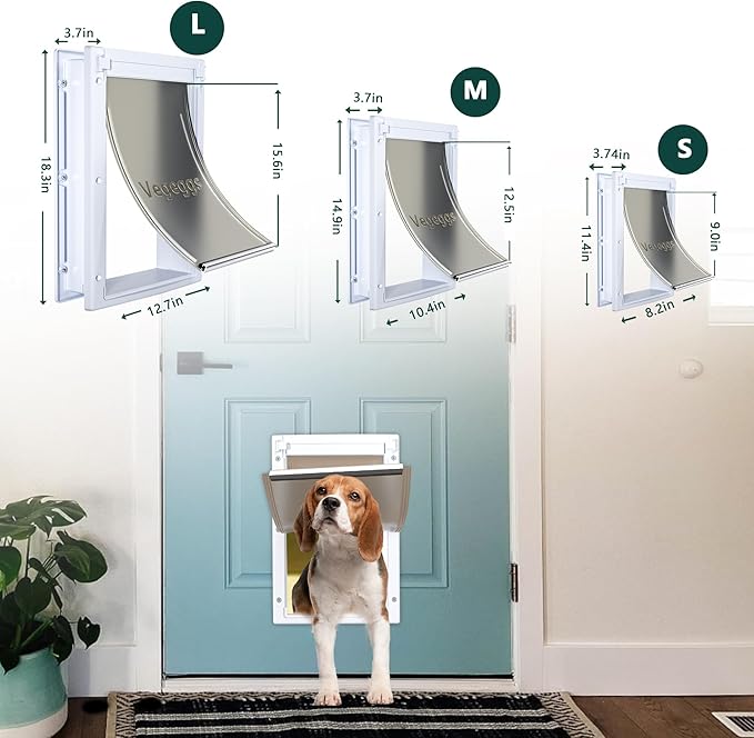 Dog Door Doggy Door Easy Install - Wood & PVC Doors & Walls，Dgooie Free Movement & Flexible Control - 2 Magnetic Flaps & Sliding Lock,Telescoping Frame,8 1/8" x 13 2/5" for Medium Dogs Up to 40 lb