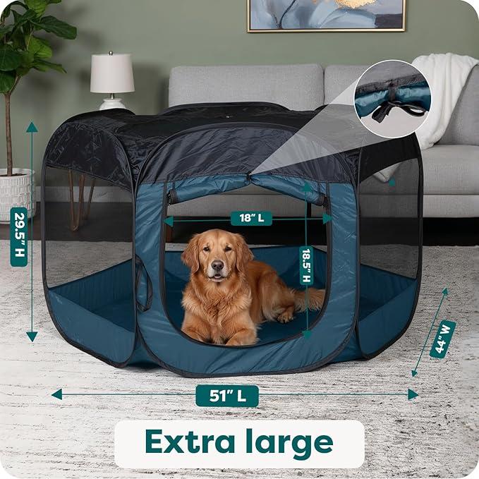 FurHaven Portable Pet Playpen for Dogs & Cats, Extra Large Indoor Kitten Playpen with Mesh Sides, Foldable Dog Playpen for Large Dogs, Pop Up Travel Dog Pen, X-Large, Sailor Blue