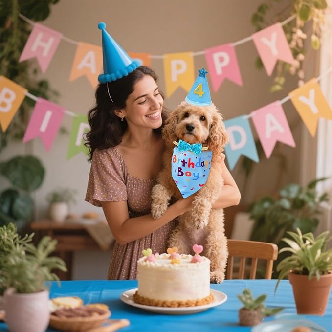 hoyuwak Dog Birthday Party Supplies Girl Boy Dog Birthday Bandana Bow Hat with Numbers for Small Medium Large Pets