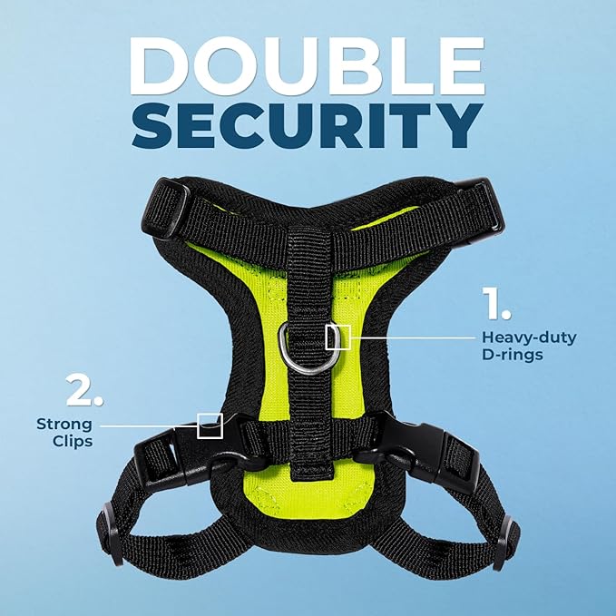 Voyager Escape-Proof Step-in Lock Cat Harness & 5ft Neoprene-Handle Leash Set All-Weather Mesh with Reflective Stitching for Small to Large Cats by Best Pet Supplies, Lime Green/Black Trim, XS