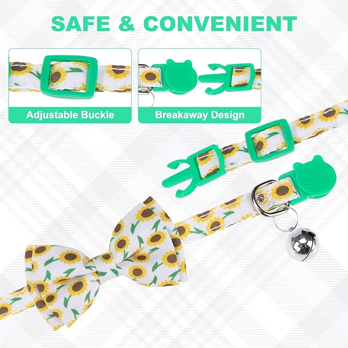 Breakaway Cat Collars with Bell & Cute Pendants - 3 Pack Adjustable Safety Kitten Collars - Decoration for Girl Boy Cats Puppy and Small Pets (Style C - Sunflower)