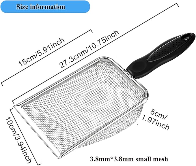 itPlus Cat Litter Scoop, Stainless Steel Cats Sturdy Mesh Scooper Kitty Litter Scoop Long Handle Scooper Shovel Sifter for All Litter Types Metal Cat Scooper for Litter Box