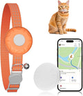 GPS Tracker for Cats, Cat GPS Tracker, Compatible with Apple Find My App (Only iOS), No Monthly Fee, Waterproof (White Tracker, Orange Cat Collar)