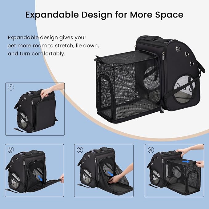 Cat Backpack Carrier, Expandable Pet Carrier Backpack for Cats & Small Pets, Super Ventilated Breathable Design, Airline Approved Portable Travel Backpack for Hiking, Camping & Outdoor Use