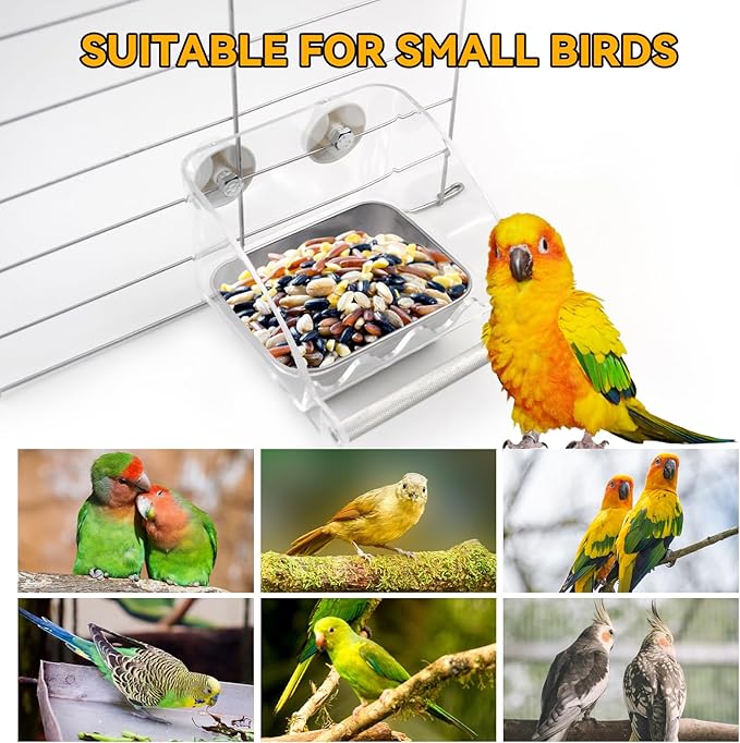 Bird Feeder for Cage,Parakeet Cage Feeder No Mess Bird Dish with Anti-Slip Stand Stainless Steel Parrot Bowl for Small Budgies Finches Canaries Cockatiels Lovebirds