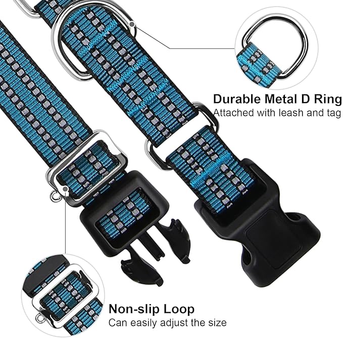 Martingale Dog Collar, Adjustable Nylon Reflective Collar with Quick Release Buckle (Gentian Blue, Small)