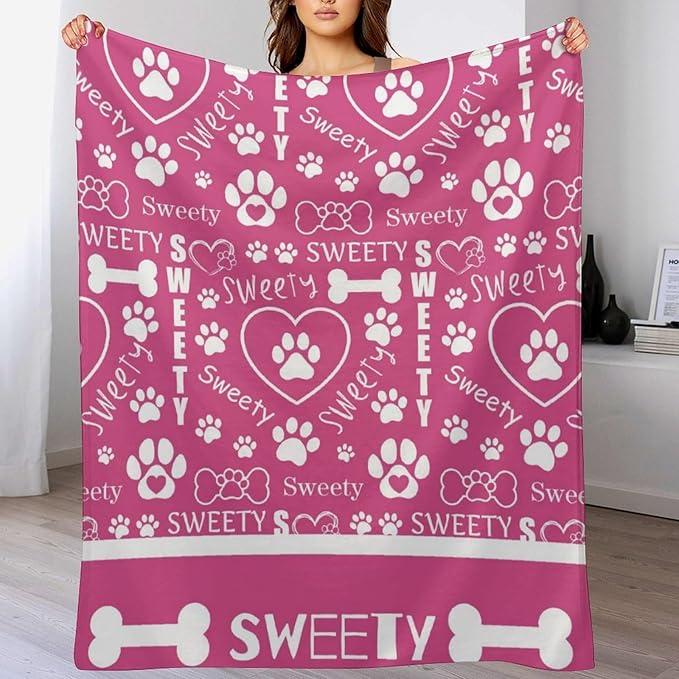 Personalized Paw Print Dog Blanket with Pet Name Face-Custom Puppy Blankets with Picture for Dogs-Customized Dog Memorial Throw Fleece Blanket-Loss of Pets Supplies Sympathy Gift for Bed Sofa Travel