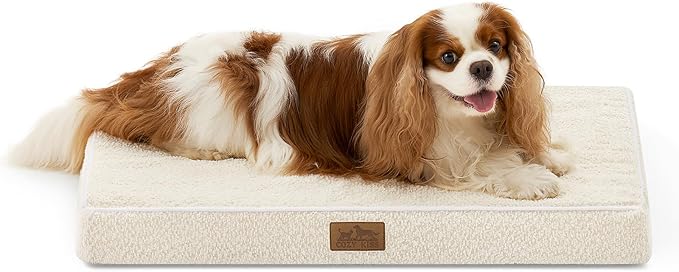 Dog Crate Bed for Medium Small Size Dogs, Rectangular Orthopedic Dog Beds, Foam Anti-Slip Bottom Pet Mat with Washable Removable Cover, Suitable for Pet Up to 40 lbs, 30x20x3 inch, Beige