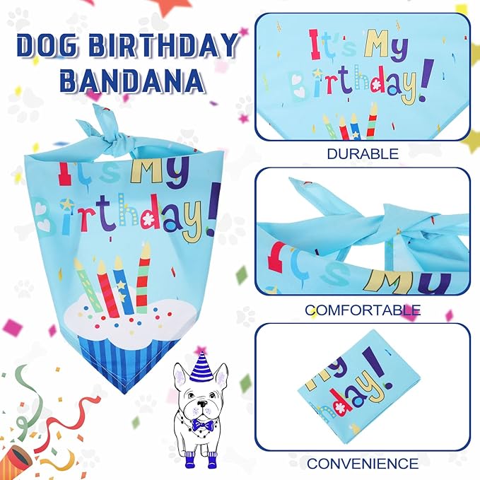 Weewooday Dog Birthday Party Supplies Birthday Boy Girl Cake Bandana Triangle Scarf Party Hat Dog Bow Tie Collar with Numbers for Large Medium Small Dog Puppy 1st Birthday(Cute Style,Medium)