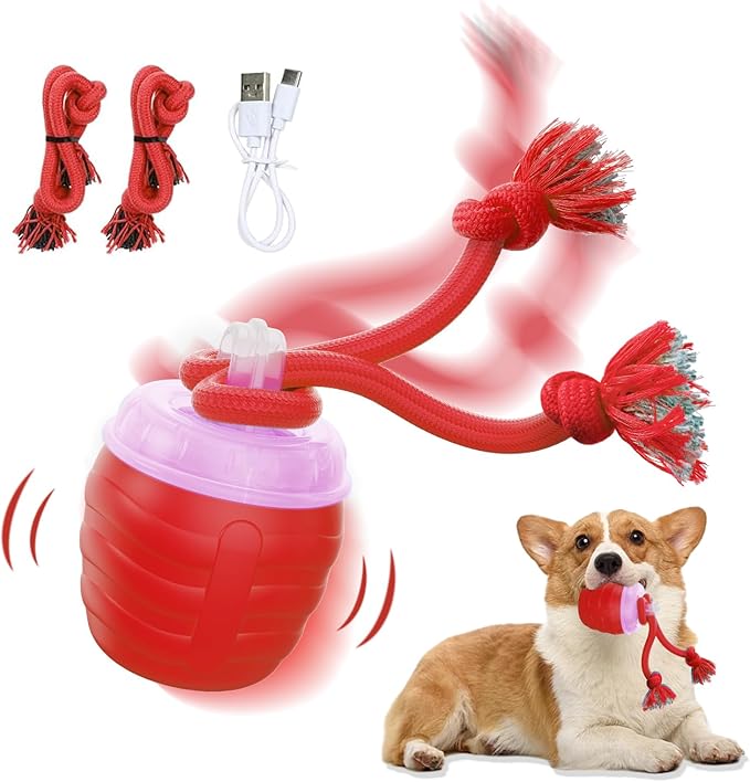 Interactive Dog Toy, [Newly Upgraded] Motion Activated Rolling Squeaky Ball for Medium/Large Dogs, Automatic Moving Dogs Ball for Boredom, USB Rechargeable(Red)
