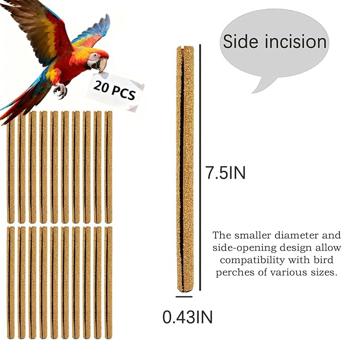 20-Pack Sanded Perch Covers for Parakeets - Bird Perchs Covers 7.5" L x 3/8" D Bird perches for Parakeets, Lovebirds, Parrotlets, Canaries and Other Small Birds (20pcs Small 7.5" L x 3/8" D)