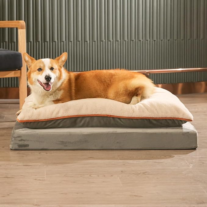 Amazon Basics Washable Dog Bed with Cooling Gel Memory Foam, Pressure-Relief Supportive Design, Anti-Slip Bottom, Machine Washable Removable Cover, Extra Large (40" x 30"), Grey