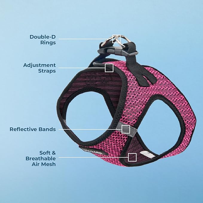 Best Pet Supplies - All Weather Mesh/Plush, Reflective, No Pull Harness for Small, Medium Dogs, Cats - Secure with Hook & Loop Fastener, Buckle, Double D-Rings - Fuchsia (2-Tone), S