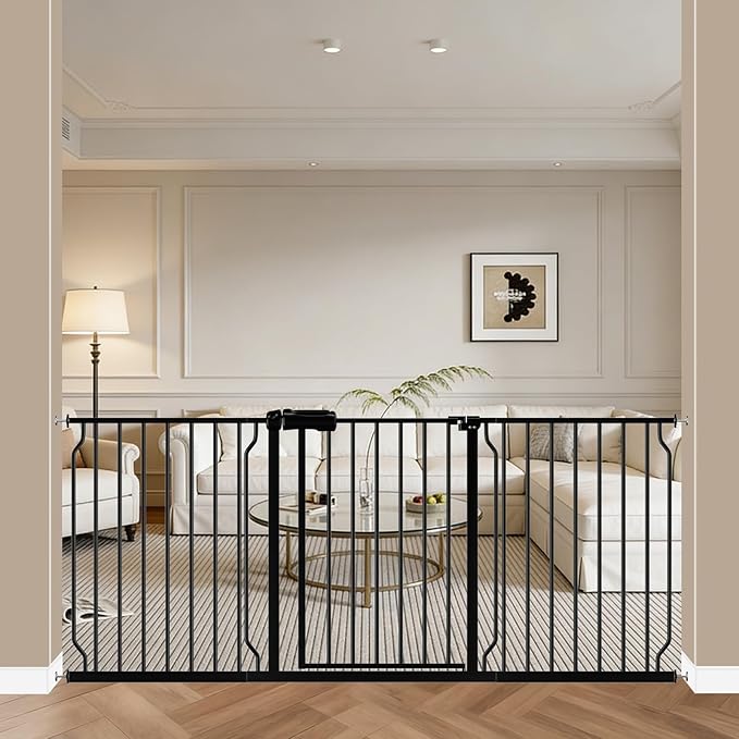 WAOWAO Baby Gate 66.93-71.65" Extra Wide Pressure Mounted Walk Through Swing Auto Close Safety Black Metal Toddler Kids Child Dog Pet Puppy for Stairs,Doorways,Kitchen