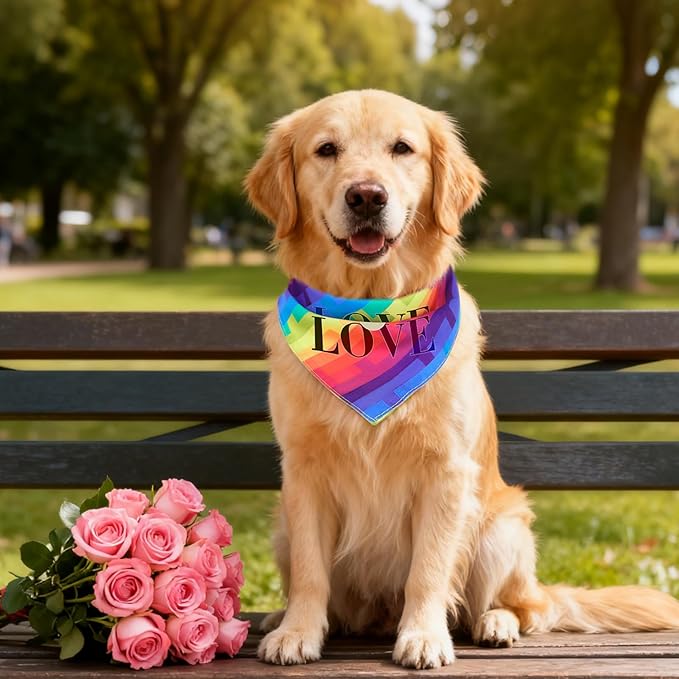 PAWCHIE 4 Pcs Dog Bandanas Gay Pride Rainbow Bandanas, Rainbow Scarf for Boy and Girl, Colorful Pet Triangle Scarf Bibs, Adjustable with Two Snaps - Kerchief Set Accessories for Dogs Puppy Cats, S