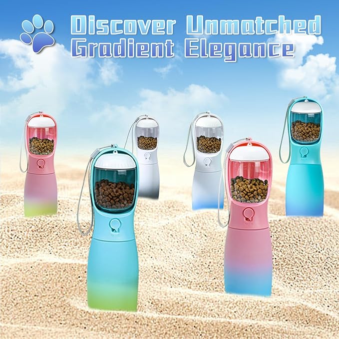 2-in-1 Dog Water Bottle Portable, Food Grade Travel Dog Bowls with Food Container, 19Oz Dog Water Bowl Dispenser, Hiking Essentials, Puppy Stuff Dogs Accessories Girl Boy (Blue)
