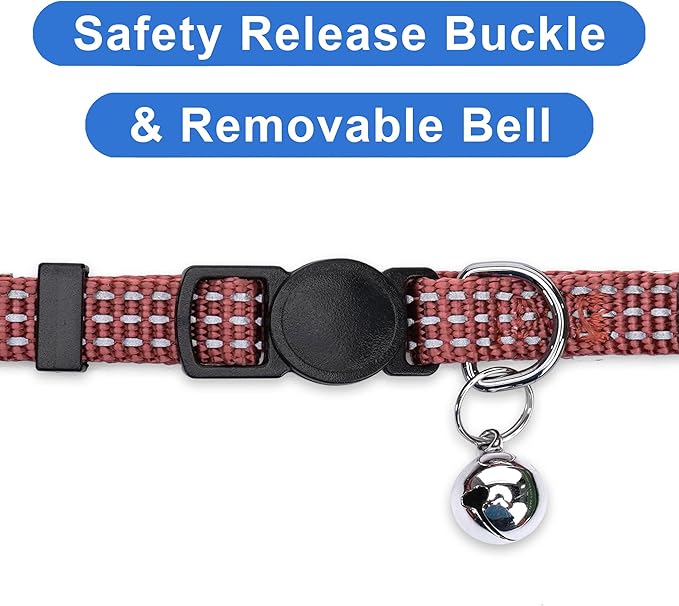 Pawtitas Reflective Brown Cat Collar with Safety Buckle and Removable Bell for Kitten and Cats Marsala