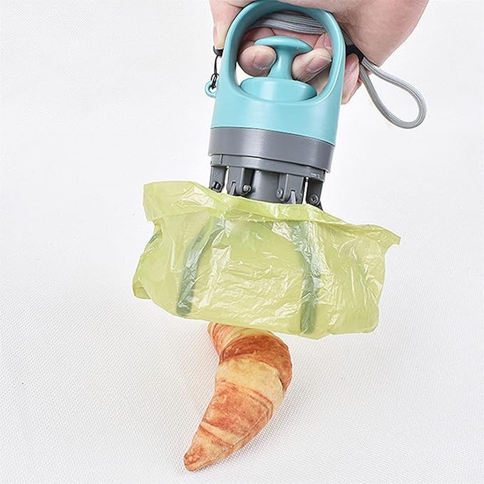 Quick Scoop Poop Scooper, Portable Dog Pooper Scooper, Easy Claw Pick up Tool for Dogs, Leak-Proof Waste Bag Holder for Outdoor Walks (Blue+Blue)