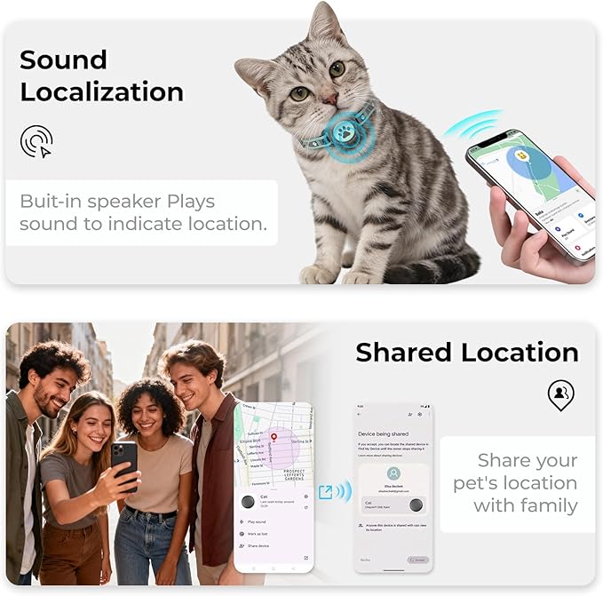 GPS Cat Tracker Collar(iOS & Android), Bluetooth Mini GPS Dog Tracker, Smart Pet Activity Tracker, No Monthly Fee, Work with Apple Find My & Google Find Hub, Finder Tag for Pets,Items (2 Pack)