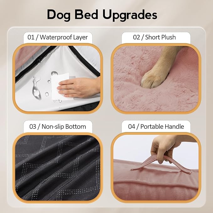 Large Orthopedic Dog Bed with Sides XXL Dog Beds with Removable Washable Cover Non-Slip Waterproof Pet Bed for Extra Large Dogs - Pink XXL