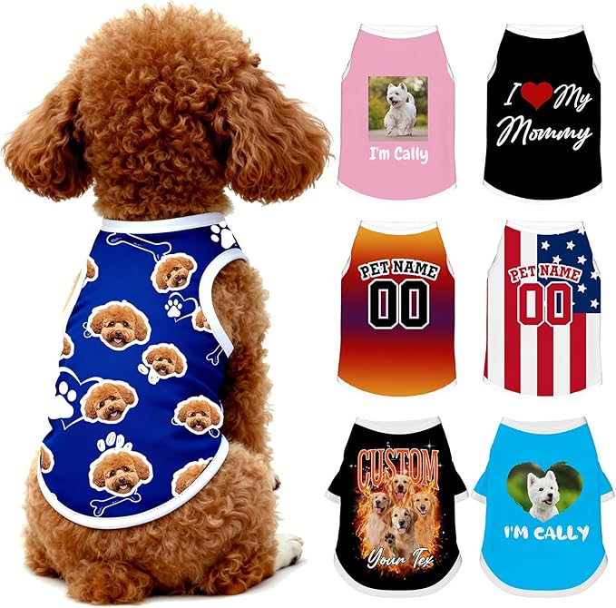 Custom Dog Shirt with Name Photo Text Logo Personalized Dog Pullover Shirts Customized T Shirt Clothes Gifts for Small Medium Large Dogs Cats Pet