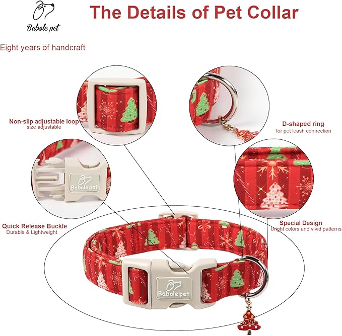 Christmas Dog Collar - Cute Red Christmas Tree Festive Puppy Collar with Safety Buckle, Soft Adjustable Holiday Dog Collars for Small Medium Large Dogs L