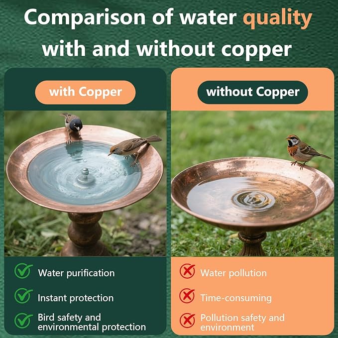 2 Pcs Bird Bath Copper Disk, 2mm Thick Reinforced Copper Cleaning Disk with Triple-Point Support, Purify Water All Year Round, Universal Fit for Outdoor Birdbaths, Bowl