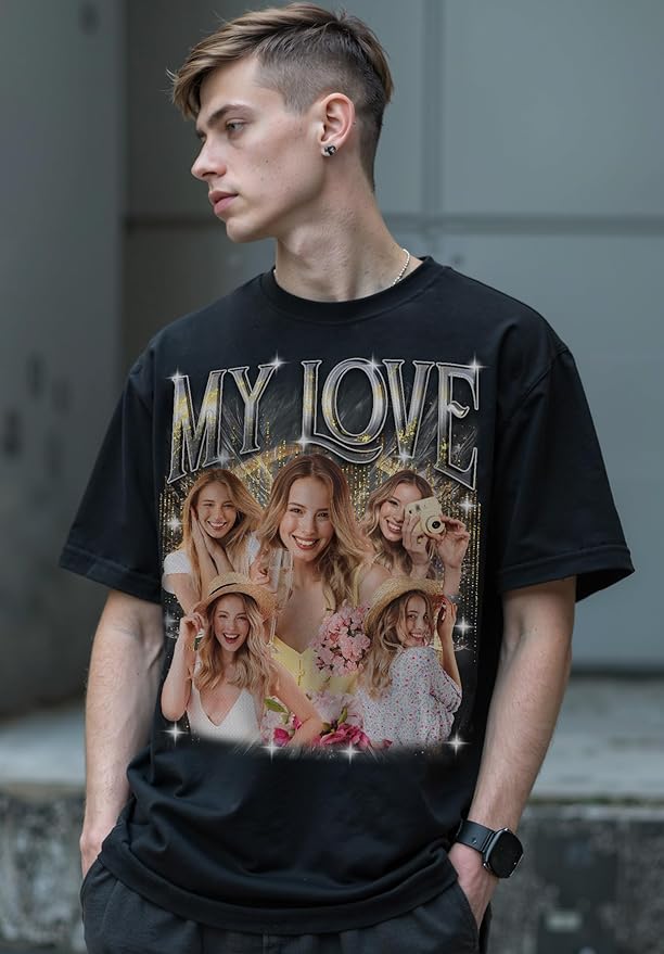 Custom Bootleg Rap Shirt with Photo Text, Vintage Custom Picture Shirt for Girlfriend, Boyfriend, Dad, Mom, Pet Lover Friend