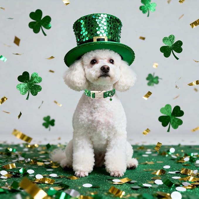 St. Patrick's Day Dog Collar for Small Dogs - Bold Green Lucky Clover Dog Collars, Cute Irish Party Shamrock Puppy Collar, Lightweight Adjustable St. Patricks Day Pet Collars XS
