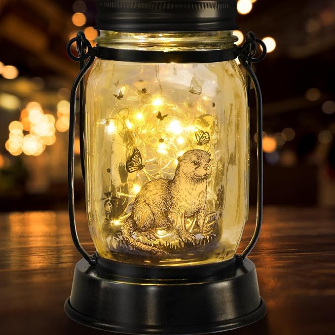 Otter Gifts for Women/Men River Otter Lovers Solar Lantern Mom Birthday, Mothers Day, Christmas Gifts, Animal Solar Garden Decoration Outside for Yard, Patio,Backyard,Porch