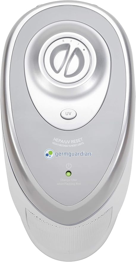 GermGuardian Air Purifier for Home with HEPA Pure Filter, for Wildfire Smoke, Pet Dander, Pollen, Odors, Large Rooms - 743 Sq. Ft., Removes 99.97% Pollutants, UV-C Light, 22", AC4825W, White