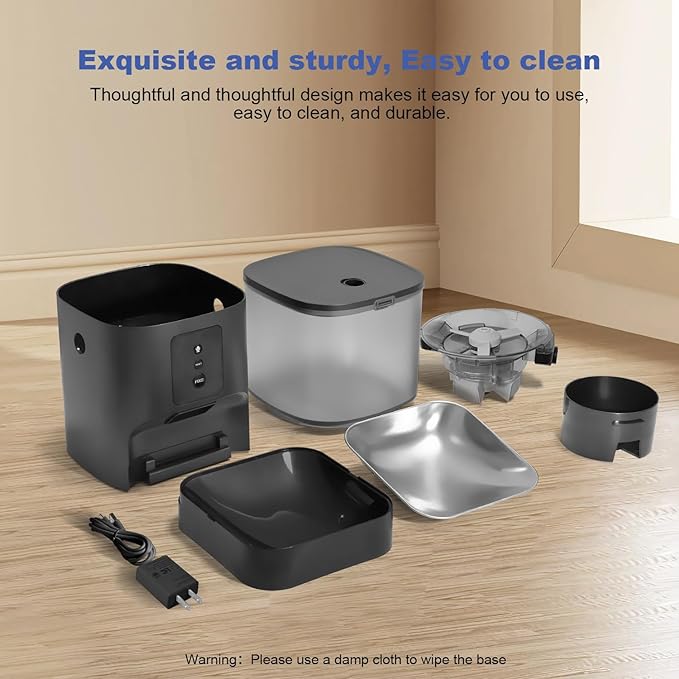 2.4G Automatic Cat Feeder, Cat Food Dispenser with 10s Voice Recorder, Pet Feeder up to 8 Meals per Day, Timed Feeder with Dry Food Sealed Ring (Black, 4L-WiFi)