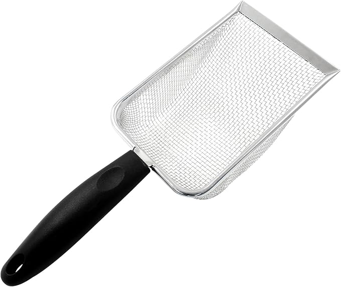 Hordion Cat Litter Scoop Stainless Steel Mesh Scooper, 2mm Mesh Non-Stick Coated Metal Litter Shovel Fine Sand Litter Scooper for Litter Box Kitten Pooper Lifter, Black