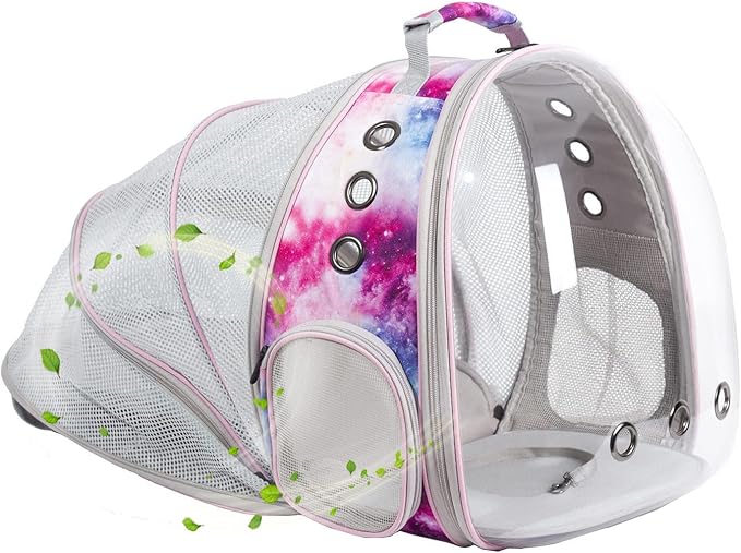 Galaxy Pink Cat Backpack Carrier for Kitten, Fit up to 12 lbs, Space Capsule Astronaut Expandable Pet Bag to Carry Small Animals, Bunny and Puppy, Cat Transport Vet Vist Bag