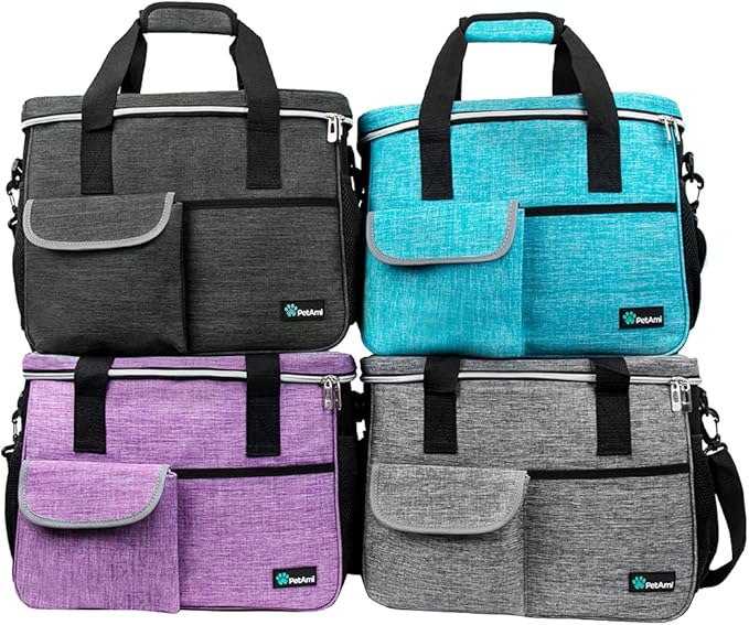 PetAmi Dog Travel Bag - Travel Pet Organizer with Food Container and Bowls, Perfect for Weekend Camping, Cat Diaper Bag (Purple, Medium)