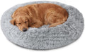 JOLLYVOGUE Calming Dog Bed Large Size Dog, Anti-Anxiety Donut Large Pet Bed, 36 inches Fluffy Faux Fur Round Cat Bed, Fits up to 75 lbs Pets (Smoke Grey)