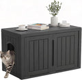 Cat Litter Box Enclosure, Hidden Enclosed Litter Box Furniture with Adjustable Partition, Multi-Functional Outdoor Cat House, Side Table, Easy to Clean, Dark Black