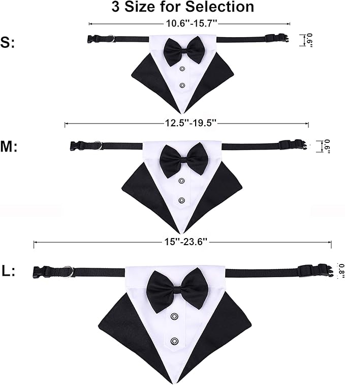 ADOGGYGO Formal Dog Tuxedo Wedding Pet Bandana Collar with Bow Tie, Adjustable Pet Bowtie Collar Bandana for Large Dog (Large)