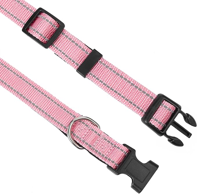 Reflective Dog Collar, Adjustable Soft Neoprene Padded Nylon Pet Collars with Buckle for Extra Large Dogs, Light Pink,XL