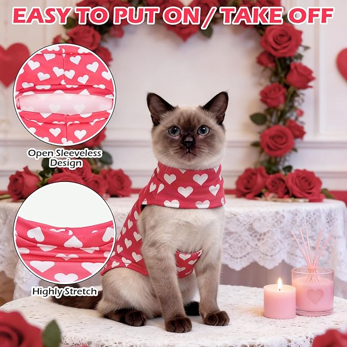 EXPAWLORER Cat Valentines Outfit Sweater - Valentine's Day Sweater for Cats Only Warm Kitten Clothes, Pet Coat Pullover Design, Fleece Sweatshirt Clothing Also for Puppy Small Dogs, Pink Heart S