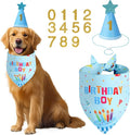 Dog Birthday Party Supplies with Hat Bandana Numbers, Light Blue Dog Birthday Set for Small Pets Puppy Boy