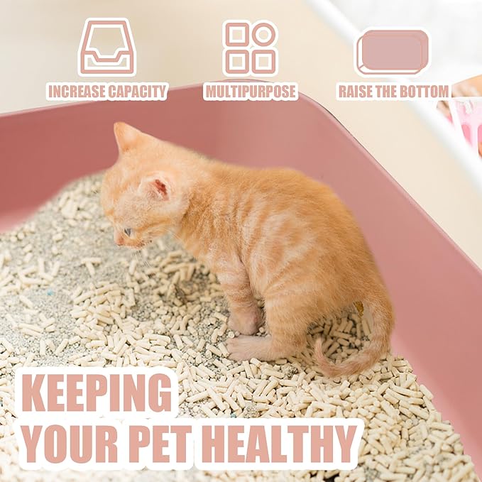 Small Litter Box, Plastic Kitten Litter Box, 13.9 x 9.8 x 3 Inch Open Litter Box for Small Pet, Easy to Clean (Pink 4PCS)